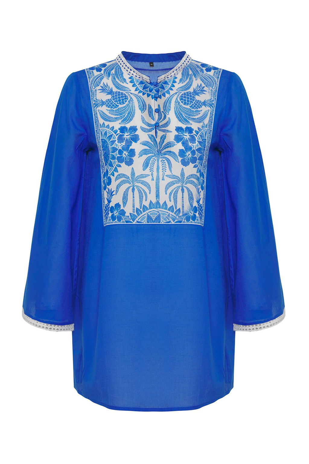 Tropikal Desenli Dokuma %100 Pamuk Plaj Mini Elbise TBESS25EL00027