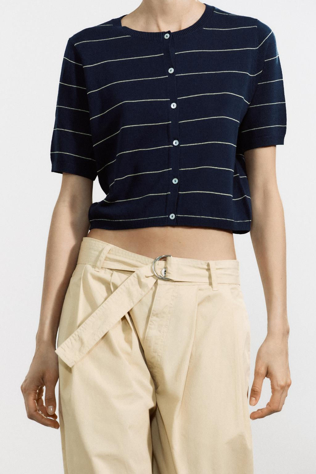 STRIPED KNIT CROPPED JACKET - Zara фото 3