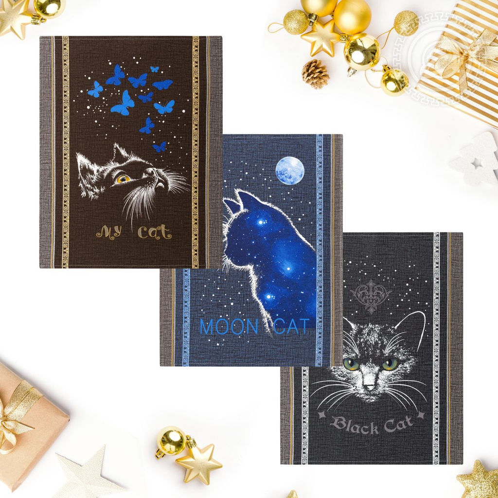 Набор полотенец из рогожки "Лунный кот" 45*60/3 шт. - 45*60 Полотенца из рогожки