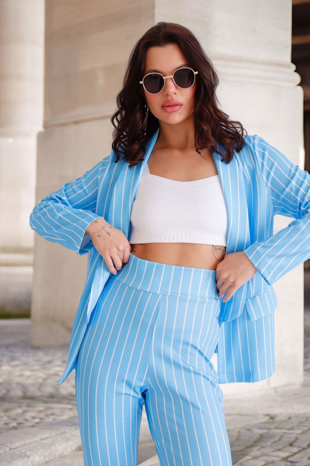 12617 Брючный костюм голубой в полоску - Martichelli фото 12