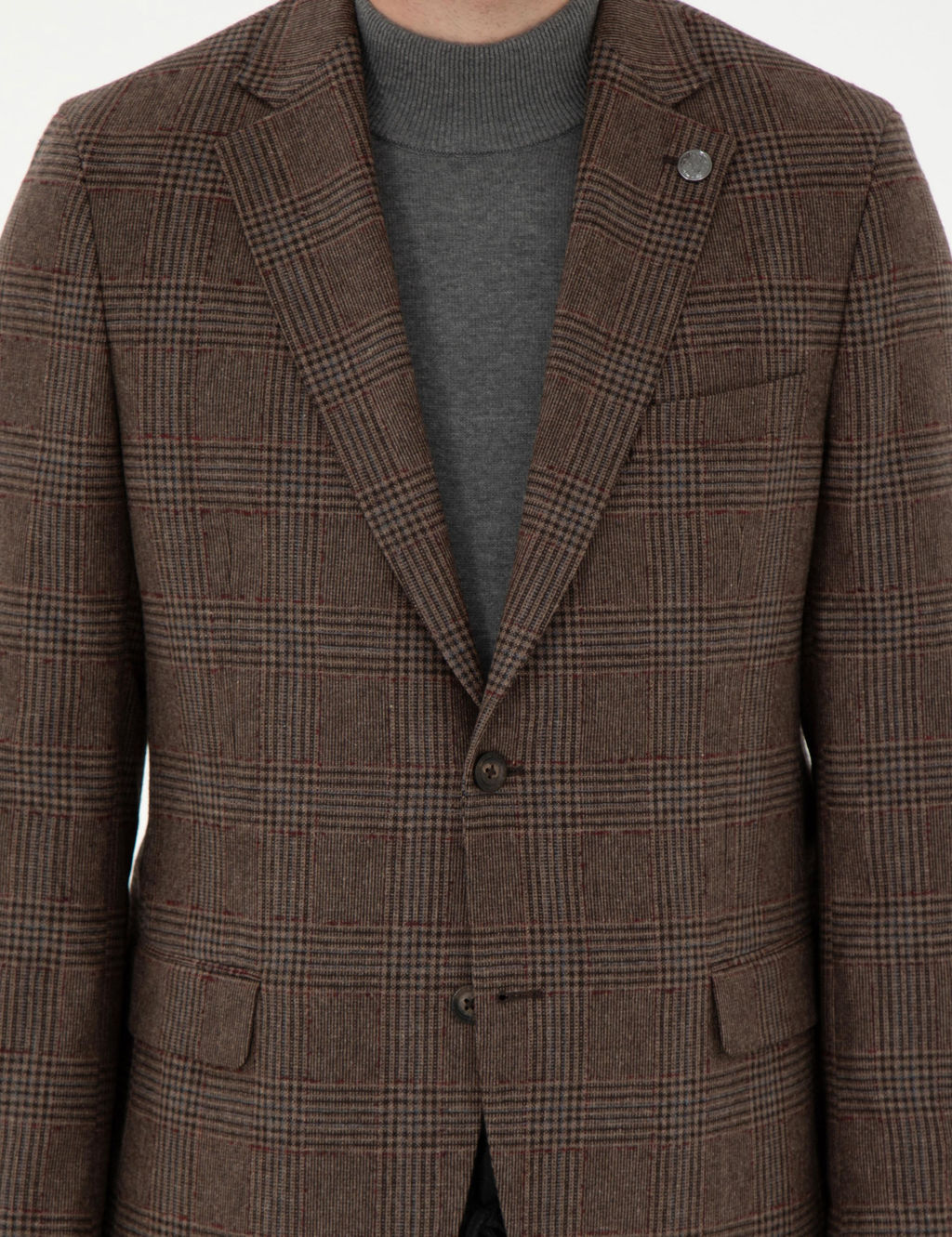 Kahverengi Y_n Kar___ml_ Slim Fit Ceket