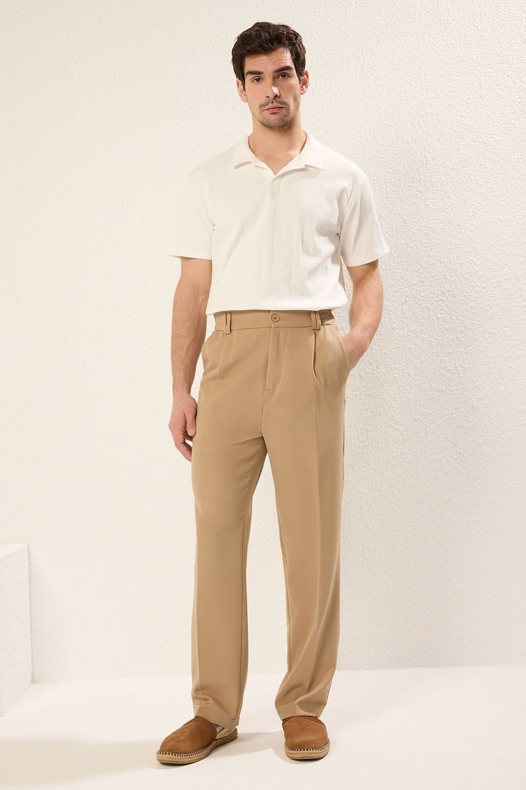 TRENDYOL MAN Bej Wideleg Baggy Rahat Kal?p Dokuma Kumas Pantolon TMNSS25PL00007 - Trendyolmilla фото 13