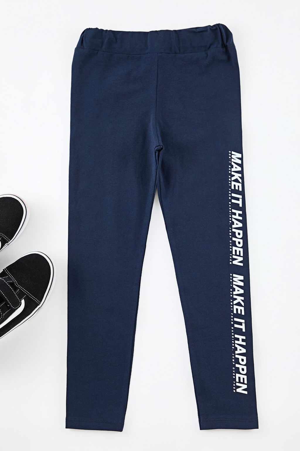 Gri Melanj-Lacivert K?z Cocuk Slogan Orme Tayt TKDAW25TA00006 - Trendyolmilla фото 3