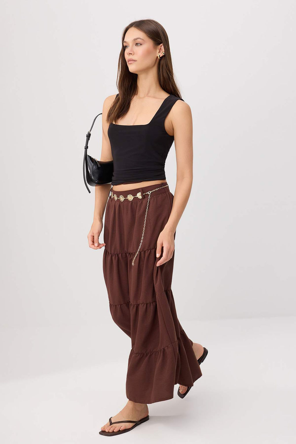 Koyu Kahverengi Zincir Kemerli Midi Etek TWOSS26ET00174 - Trendyolmilla фото 2
