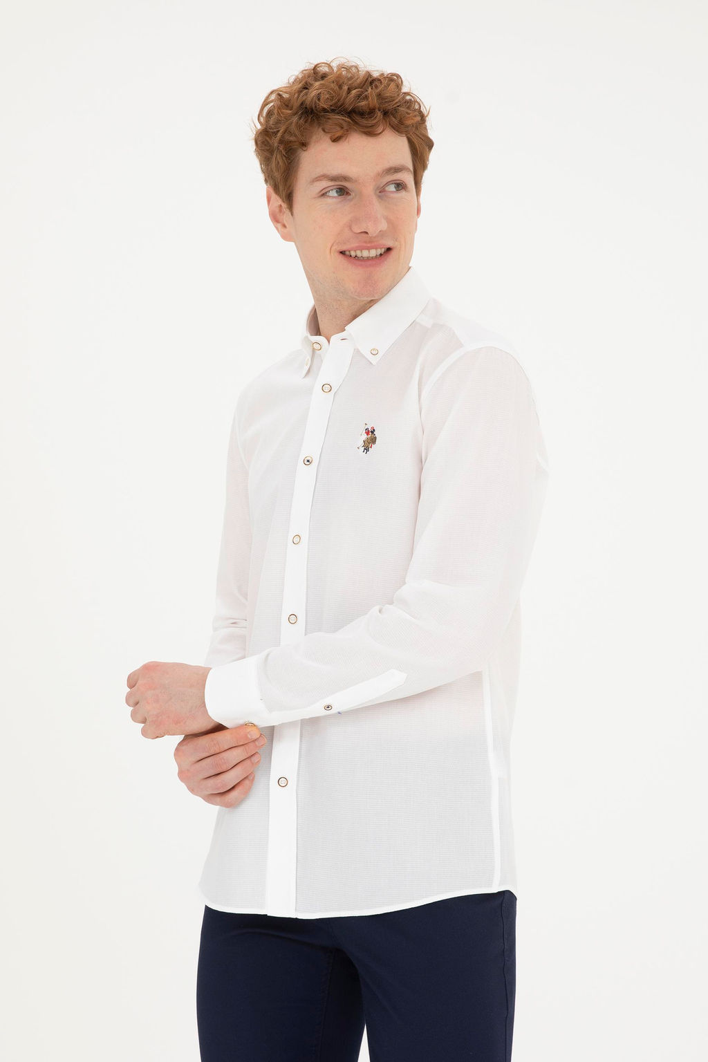 Мужская белая базовая рубашка с длинным рукавом - U.s. polo assn фото 3