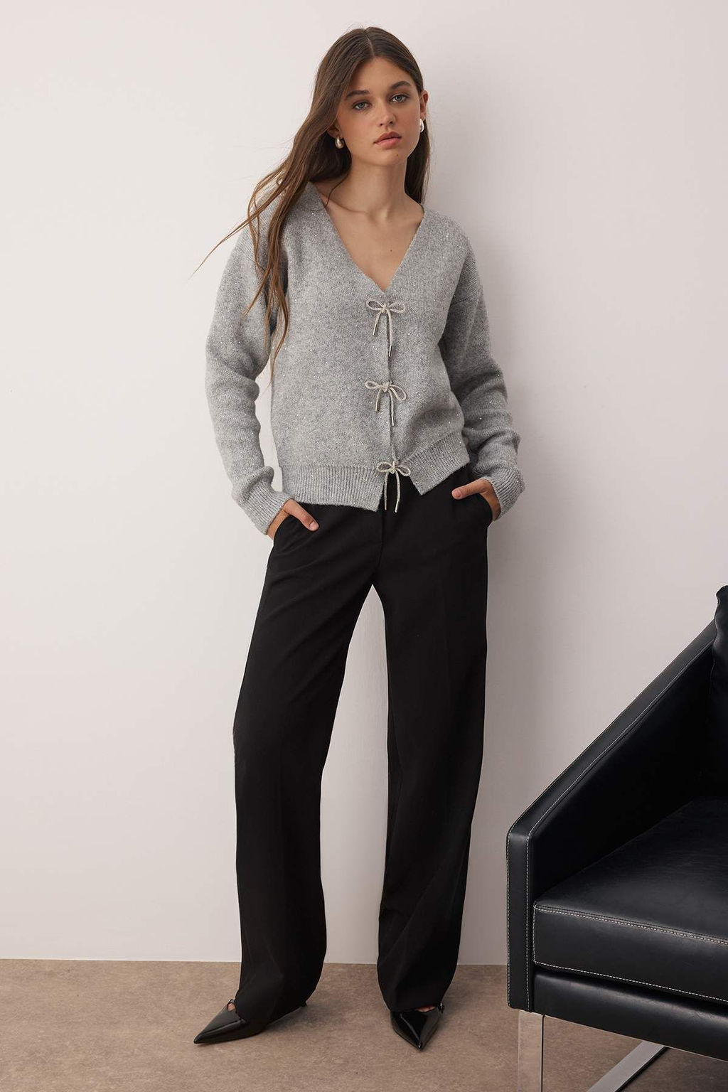 Antrasit Tasl? Fiyonk Dugmeli Yumusak Dokulu Triko H?rka TWOAW26HI00015