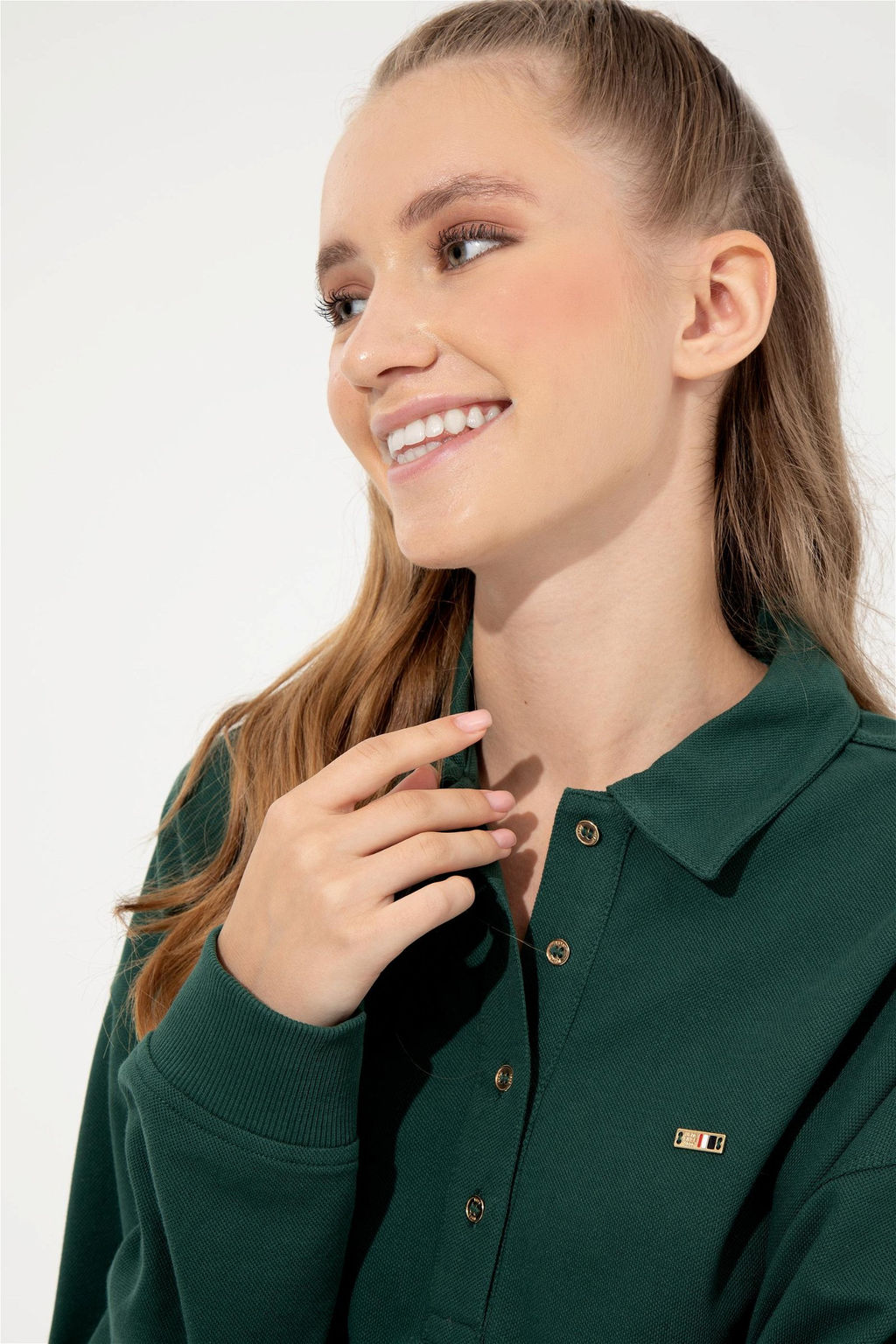 Женский зеленый свитшот с воротником-поло Неожиданная скидка в корзине - U.s. polo assn фото 2
