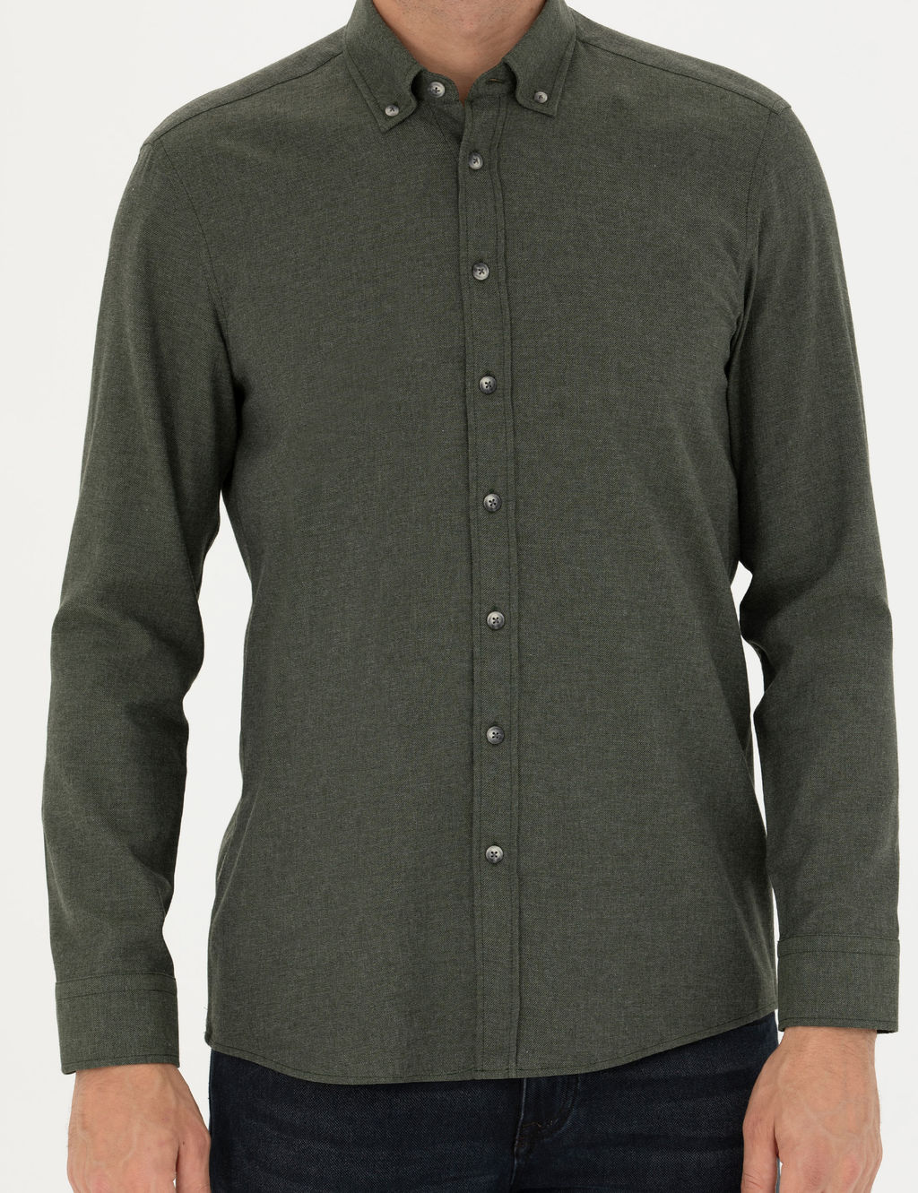 Haki Slim Fit Uzun Kollu G_mlek