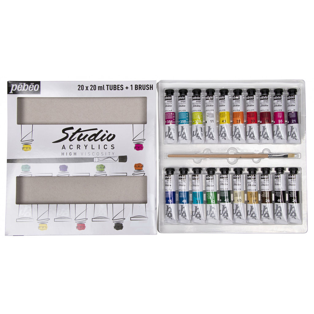 Краска акриловая PEBEO набор Studio Acrylics с кистью 20 цв. х 20 мл 833421 (833426)