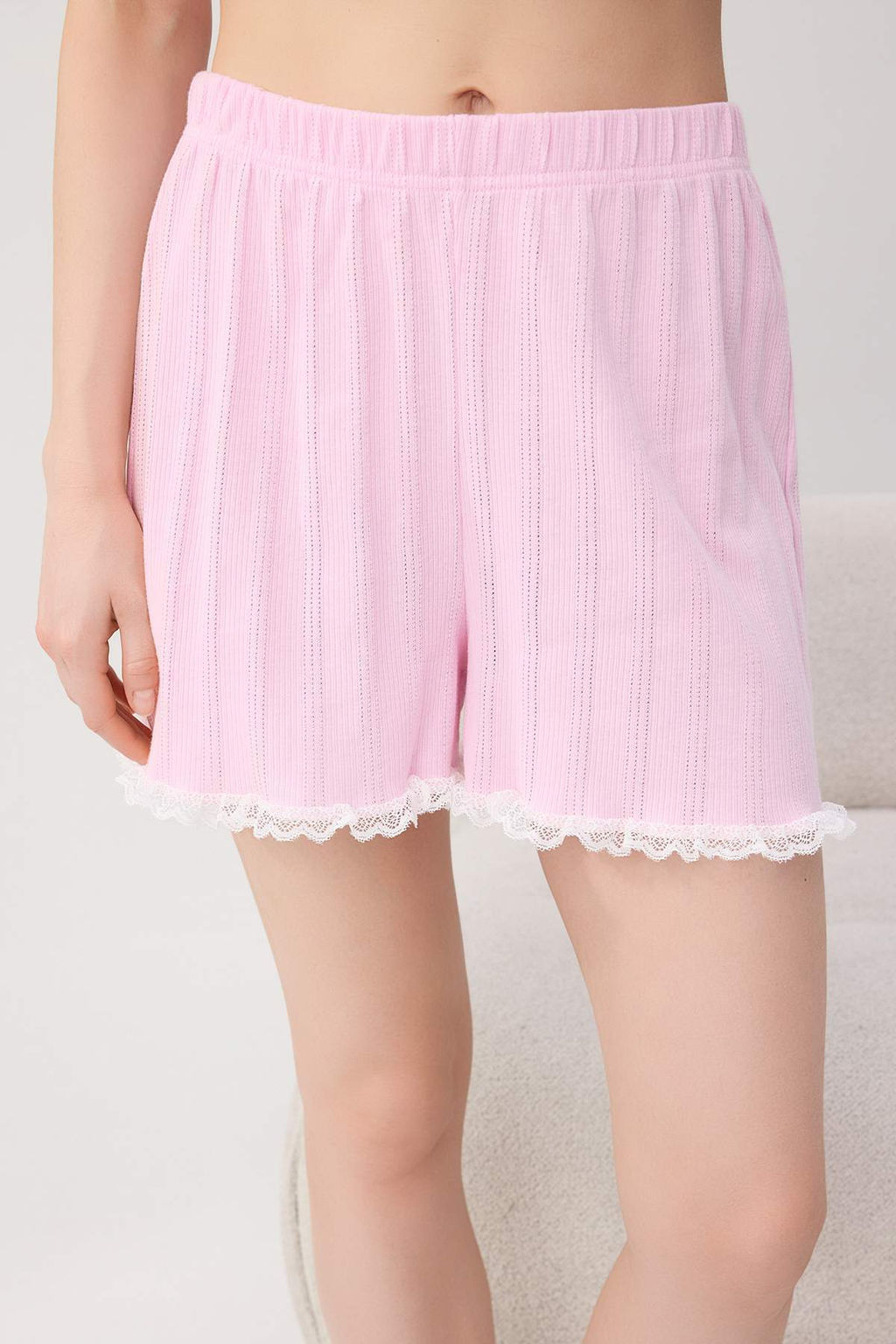 Pembe %100 Pamuklu Yaka Detayl_ Fitilli/Pointel _rme Pijama Tak_m_ THMSS26PT00253 - Trendyolmilla фото 3