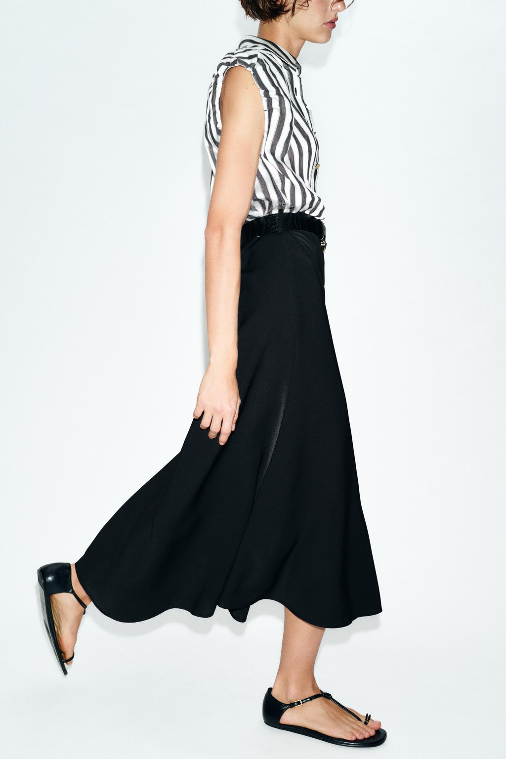 VESTIDO MIDI COMBINADO RAYAS CINTUR?N / Crudo / Negro - Zara фото 6