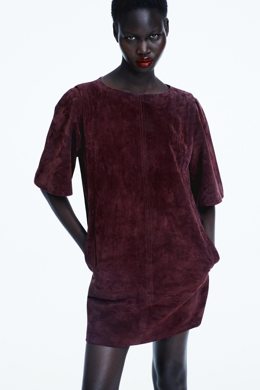 100% LEATHER SUEDE SHORT DRESS - Zara фото 2