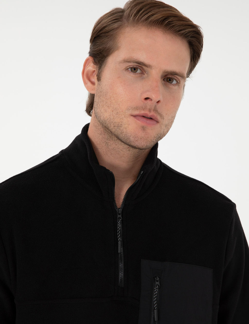 Siyah Regular Fit Yar_m Fermuarl_ Polar Sweatshirt - Pierre cardin фото 2