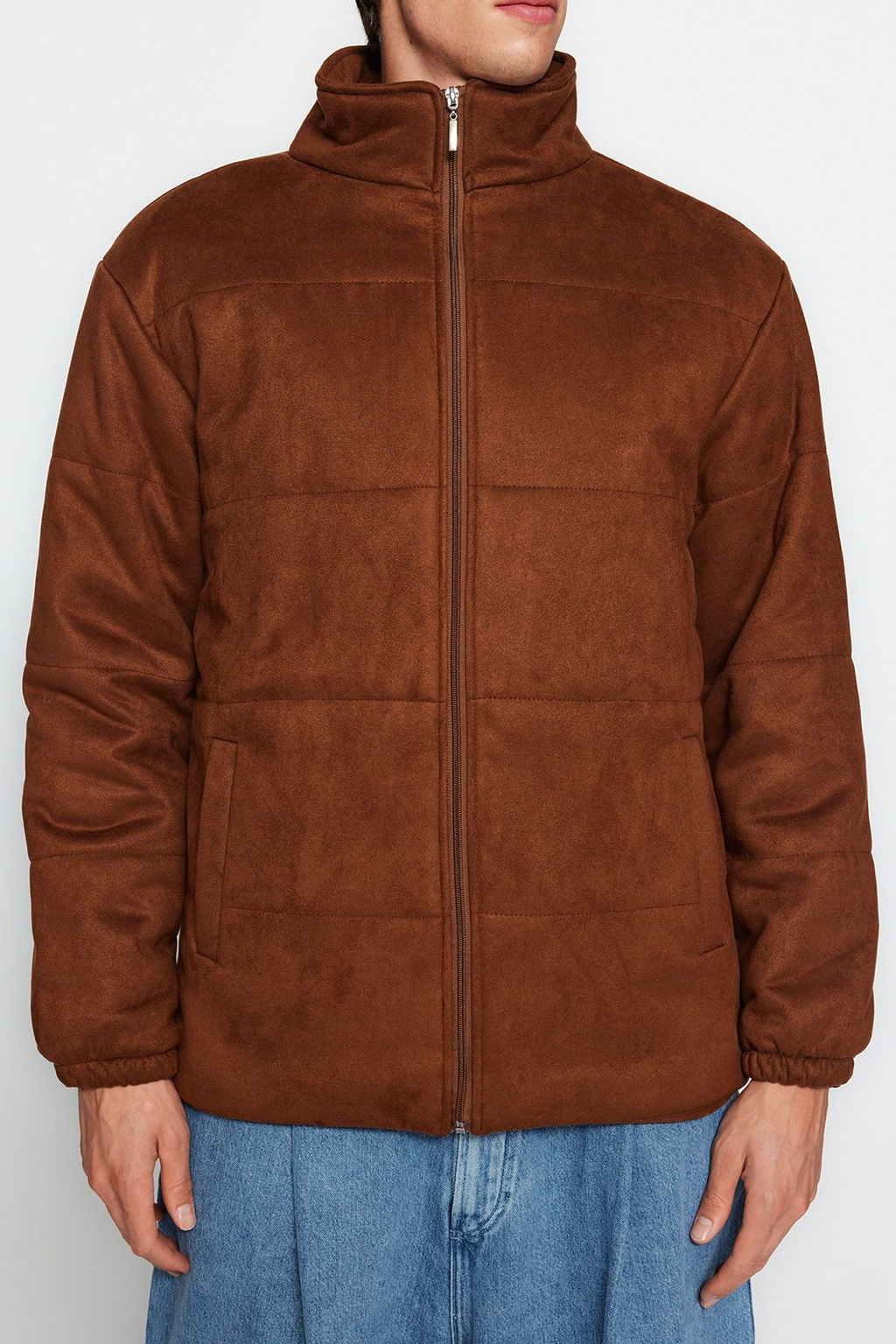 Trendyolmilla Man Kahverengi Regular Fit Suet Dik Yaka Hafif Dolumlu Ceket Mont TMNAW24MO00011  фото 6
