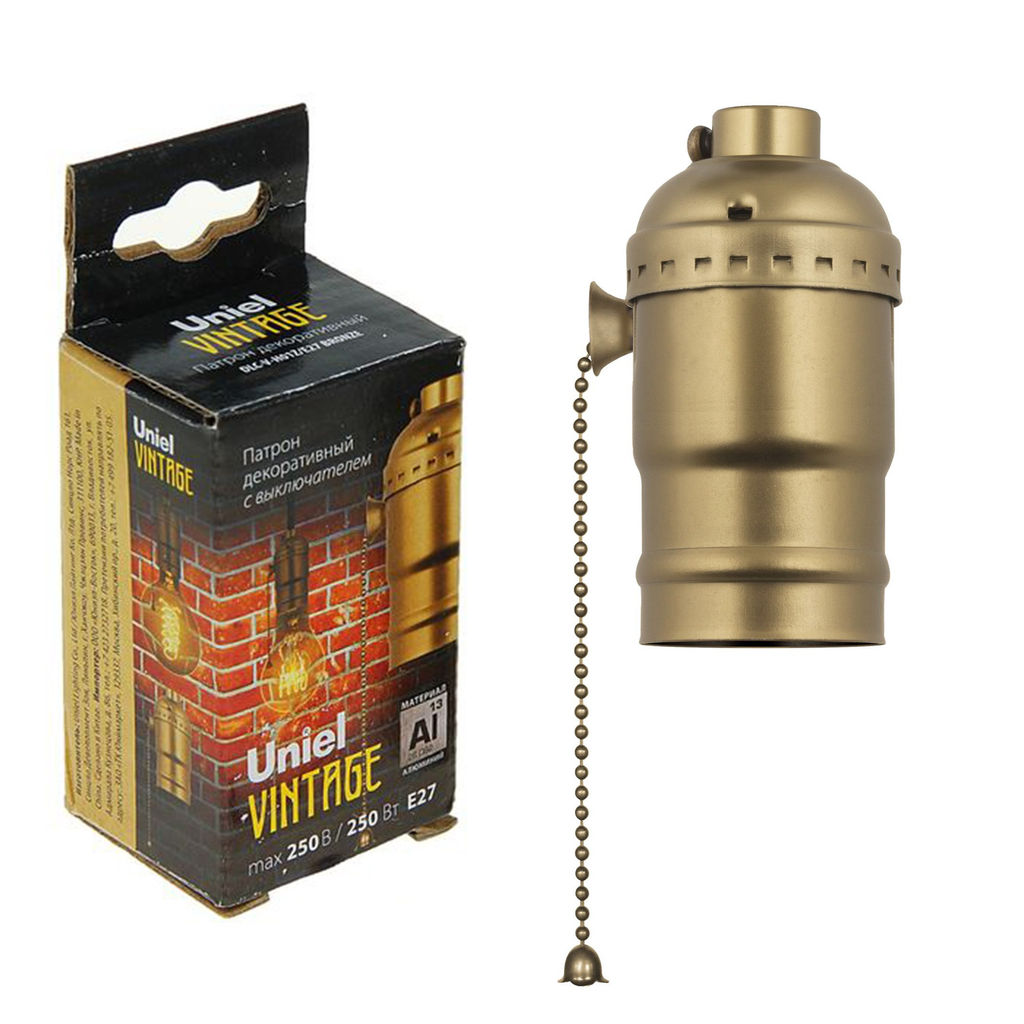 DLC-V-H01Z/E27 BRONZE Патрон декоративный, серия Vintage. Выключатель шнуровой (цепочка). Материал алюминий. Цвет бронза. ТМ Uniel. - Volpe фото 5