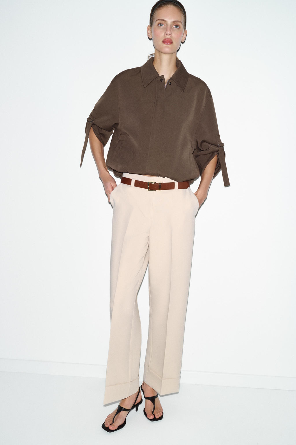 TROUSERS WITH TURN-UP CUFFS AND BELT - Zara фото 7