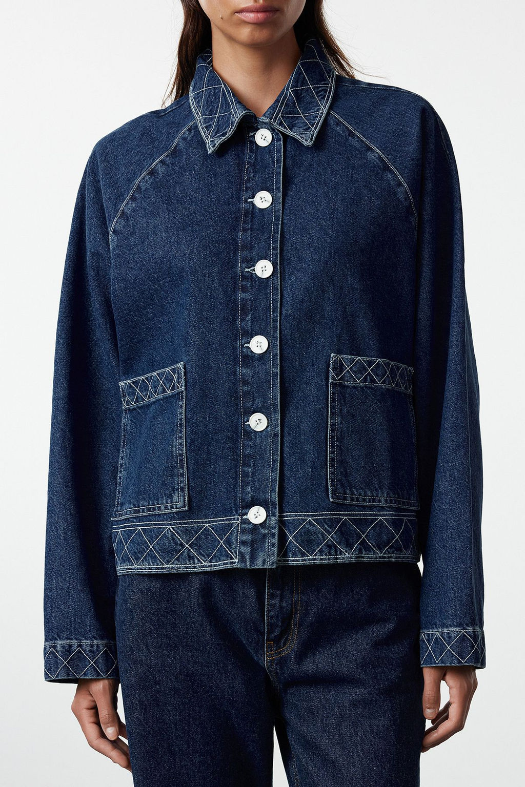 Koyu Mavi More Sustainable Dikis Detayl? Oversize Denim Ceket TWOAW25CE00028