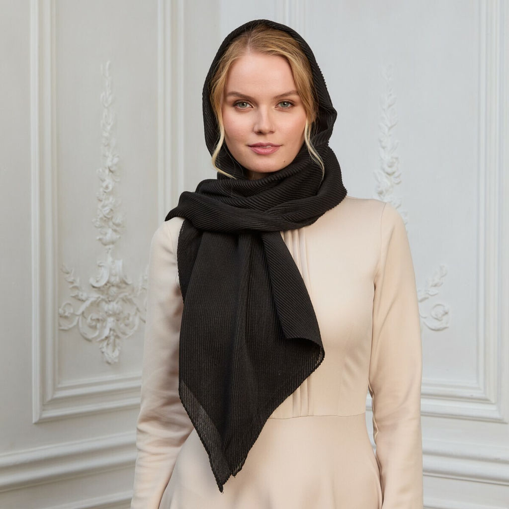 Палантин 180 х 70 см Гофра, цвет черный - Мастерская ПОКРОВ фото 8