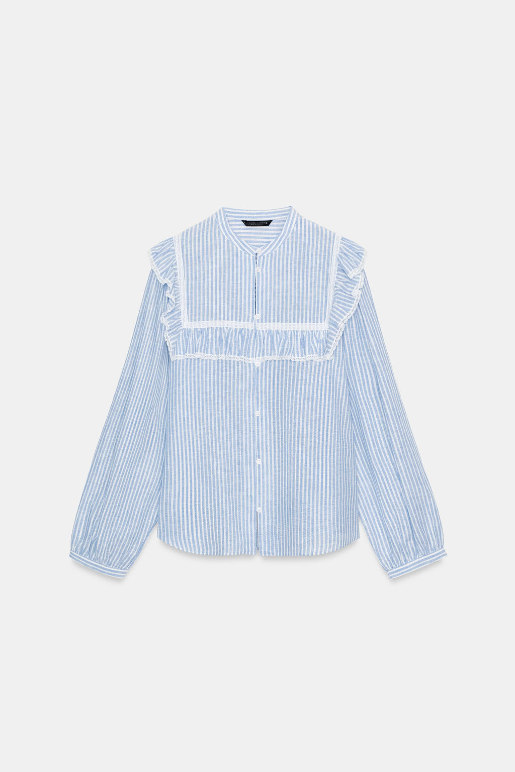 CAMISA RAYAS VOLANTES HILO METALIZADO / Azul / Blanco - Zara фото 7