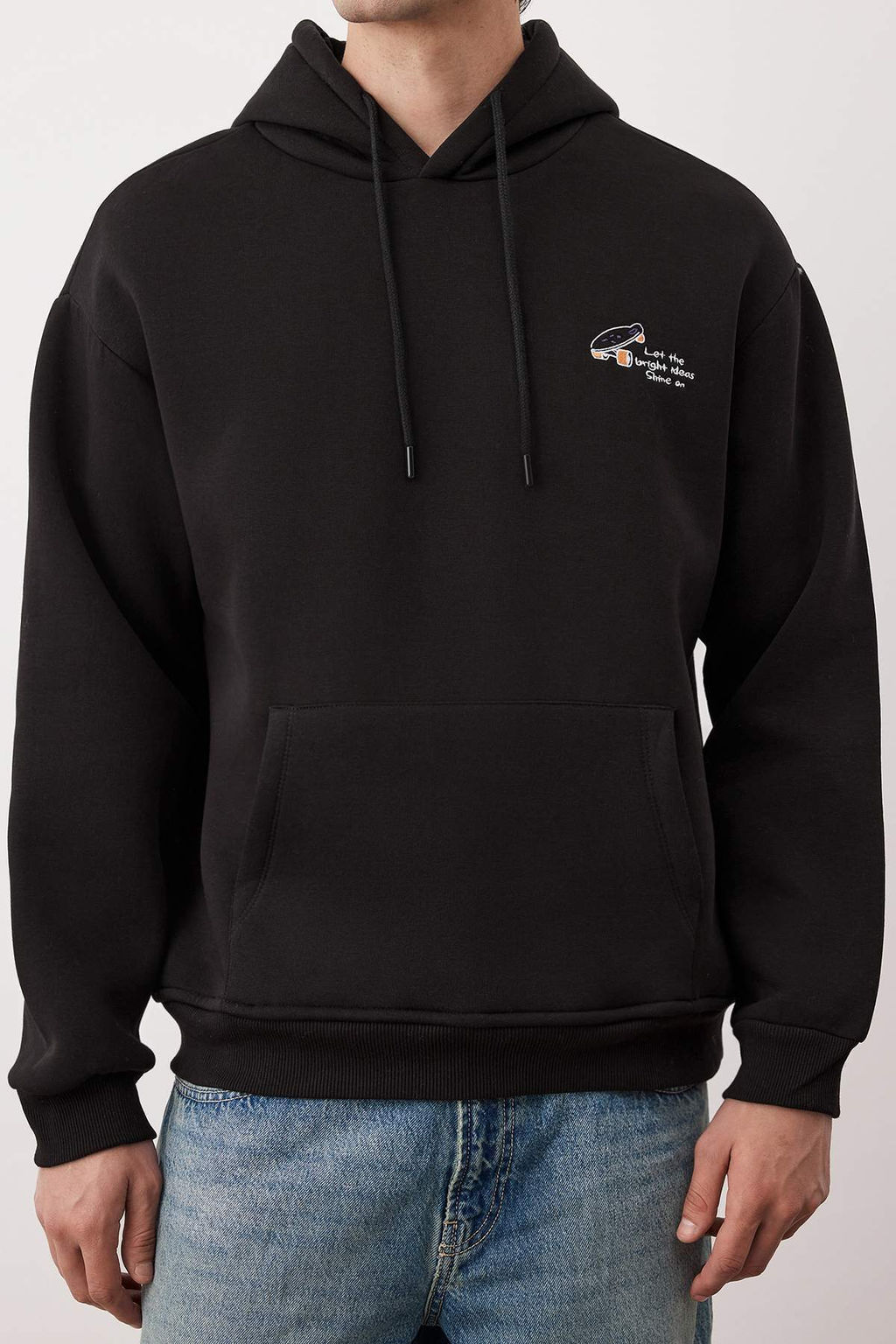 Siyah Oversize/Genis Kesim Nak?sl? Ici Polarl? Kapusonlu Sweatshirt TMNAW25SW00016