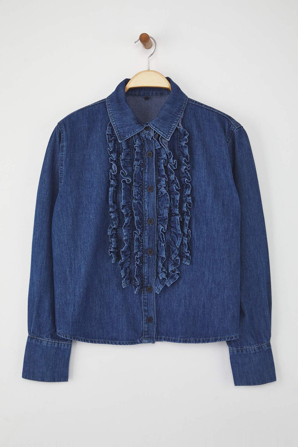 Ozel Koleksiyon Mavi F?rf?r Detayl? Uzun Kollu Denim Gomlek - Trendyolmilla фото 5