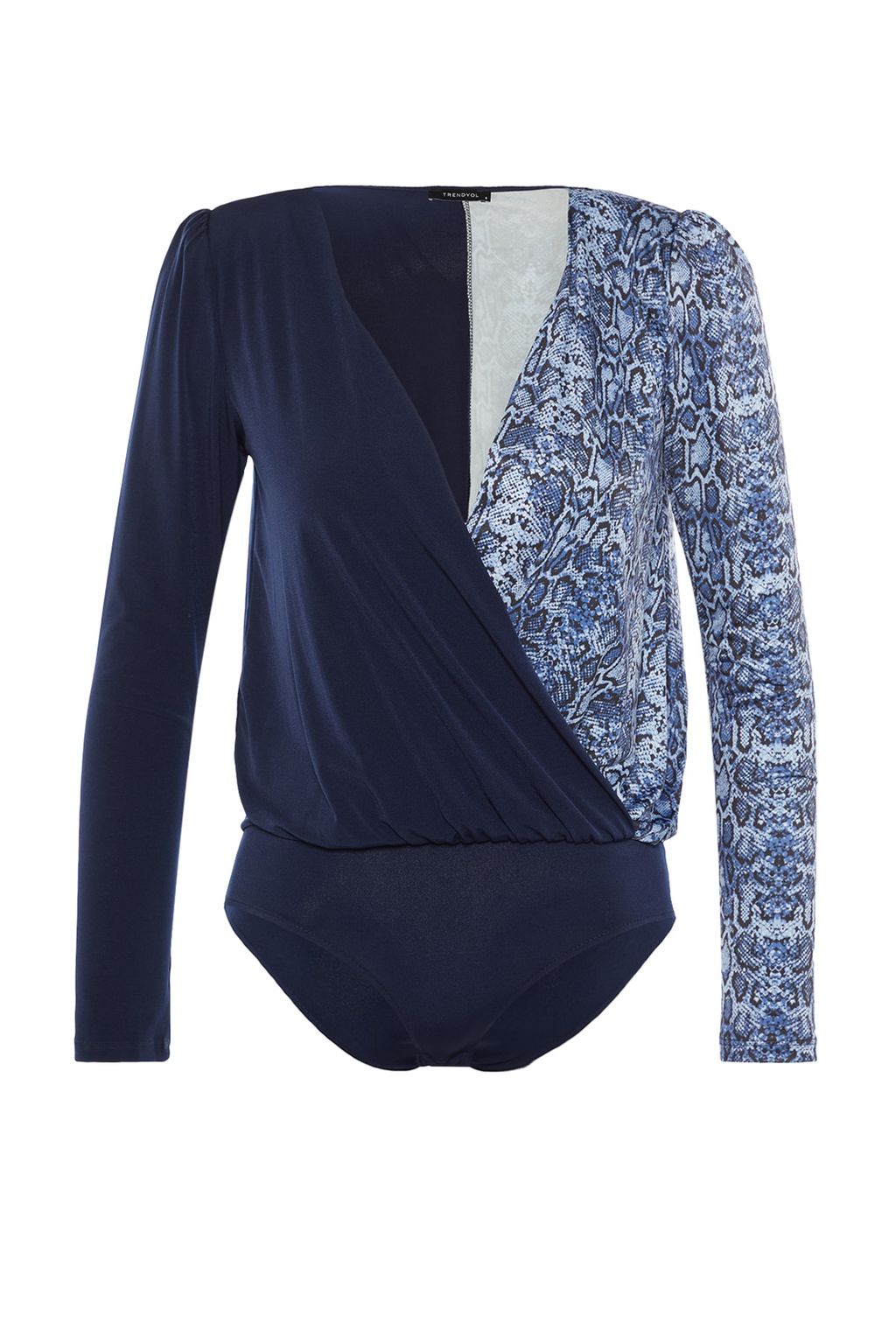 TRENDYOLMILLA Siyah Renk Bloklu Animal Desenli Kruvaze Yaka Esnek C?tc?tl? Orme Body TWOAW21BD0012 фото 6