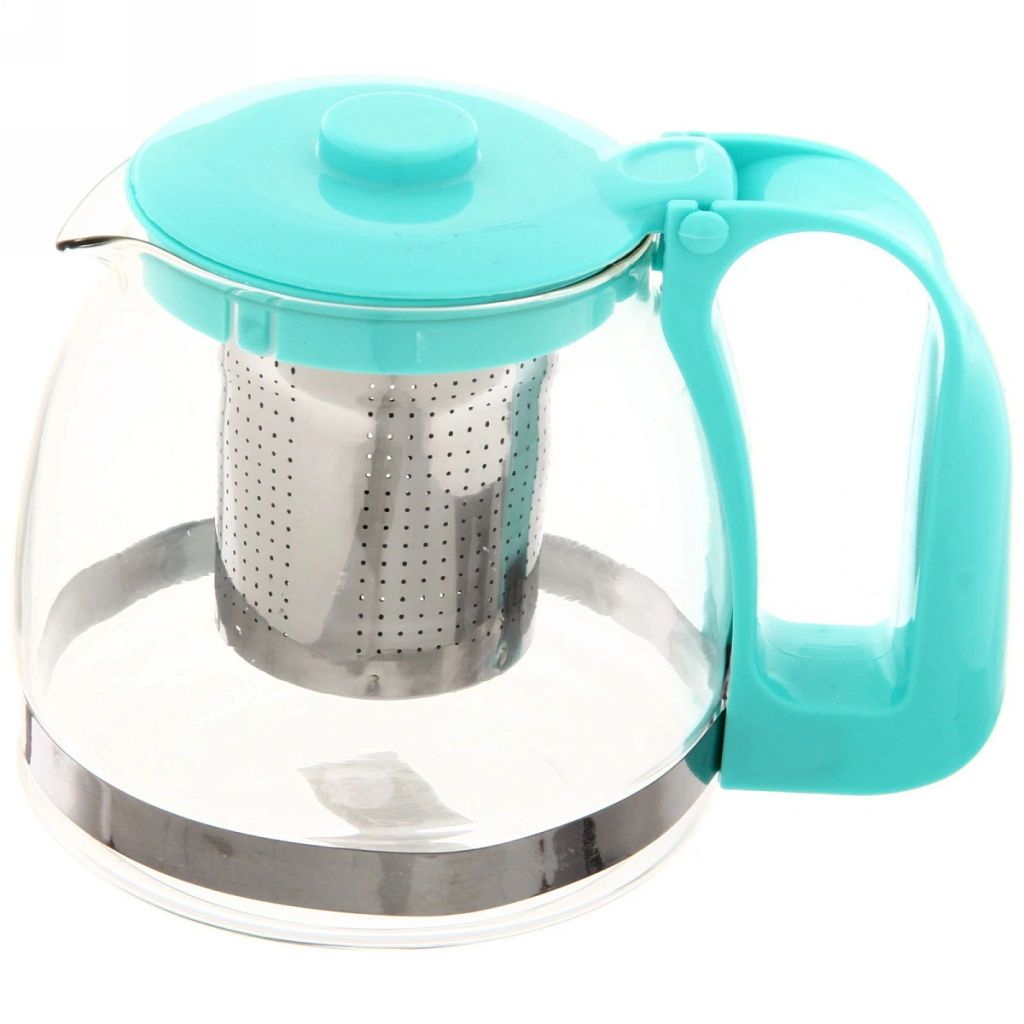 Чайник заварочный стеклянный 700 мл с металлическим ситом большая ручка Селфи, микс