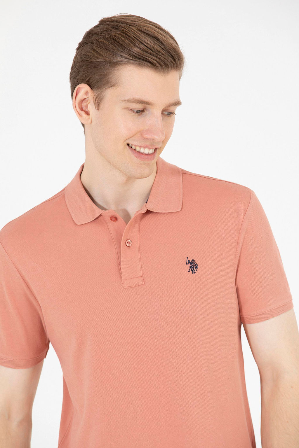 Мужская пудровая футболка с воротником поло Basic - U.s. polo assn фото 2
