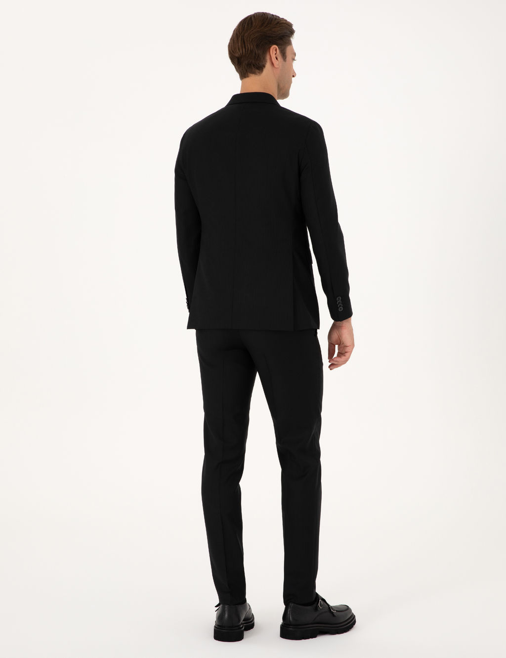 Siyah Ex. Slim Fit %100 Y_n _izgili Tak_m Elbise