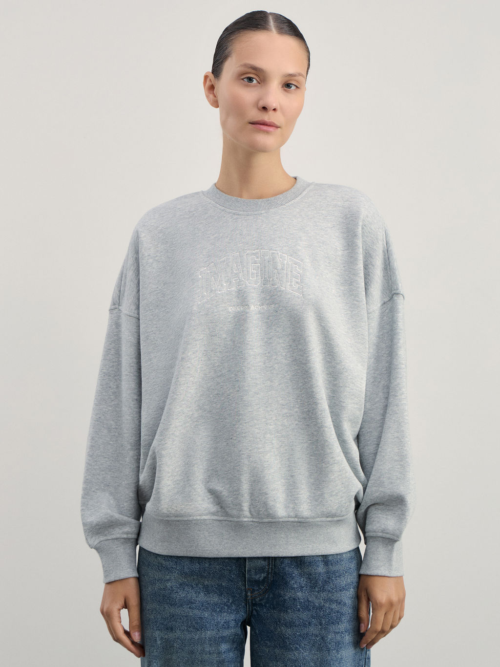 Свитшот из смесового хлопка с вышивкой / Zarina  фото 3