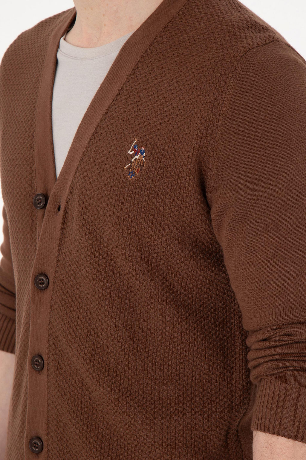 Мужской коричневый базовый трикотажный кардиган Неожиданная скидка в корзине - U.s. polo assn фото 7