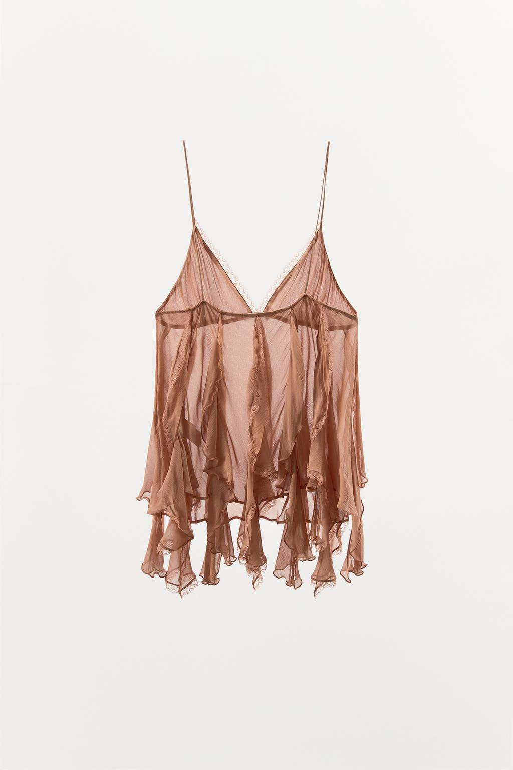 RUFFLED TOP WITH LACE TRIM - Zara фото 5