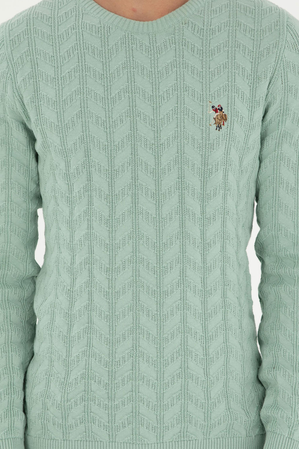 Erkek Slim Fit Bisiklet Yaka Su Ye_ili Basic Kazak