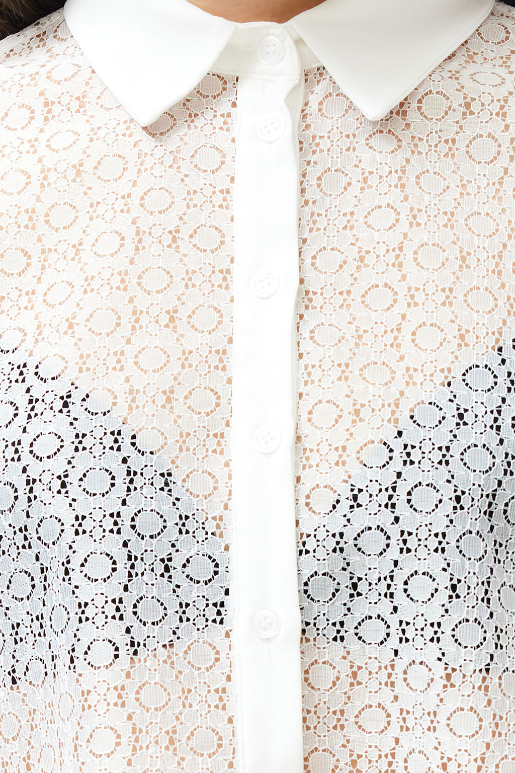 Ekru Dantelli Crop Regular Normal Kal?p Dokuma Gomlek TWOSS24GO00054