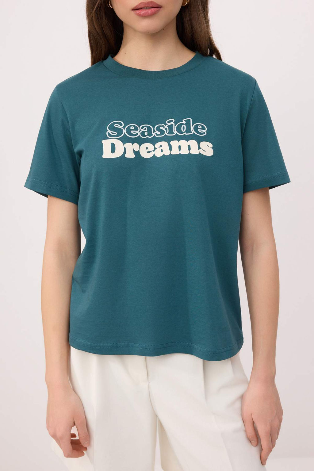 Ekru Slogan Regular/Normal Kal?p Dusuk Kol K?sa Kollu %100 Pamuk Orme T-Shirt TWOSS26TS00178 - Trendyolmilla фото 7