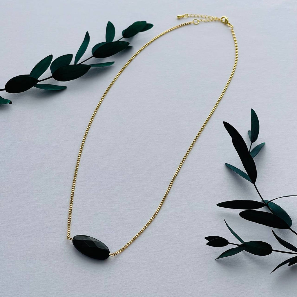 Кулон на цепочке из черного Агата 55 см +