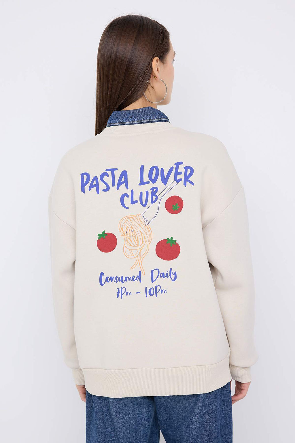 Teen Tas Oversize/Genis Kal?p S?rt Bask?l? Kal?n Ici Polarl? Orme Sweatshirt TWOAW26SW00177 - Trendyolmilla фото 8