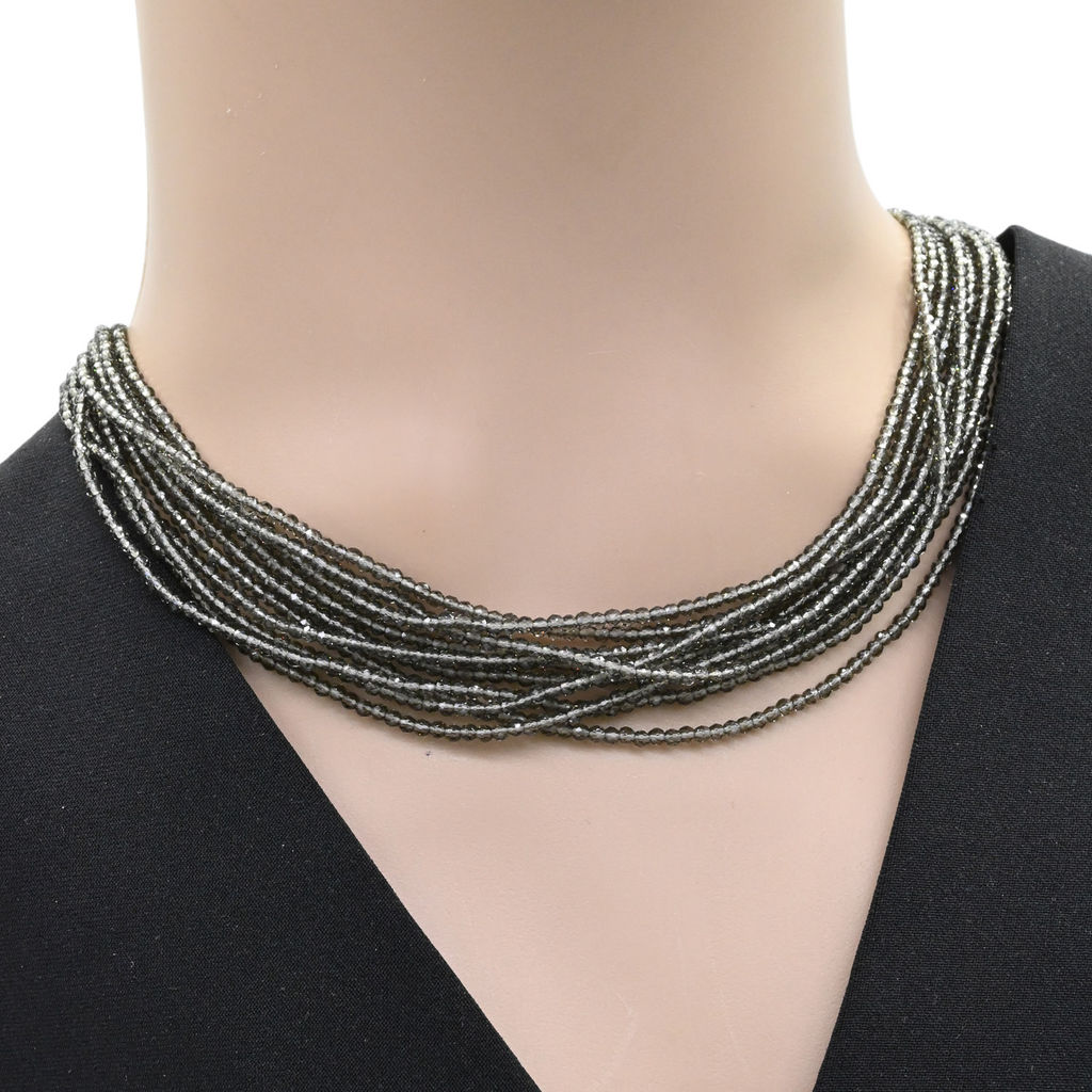 Колье из циркона 10 нитей шарик 2мм, цвет дымчатый