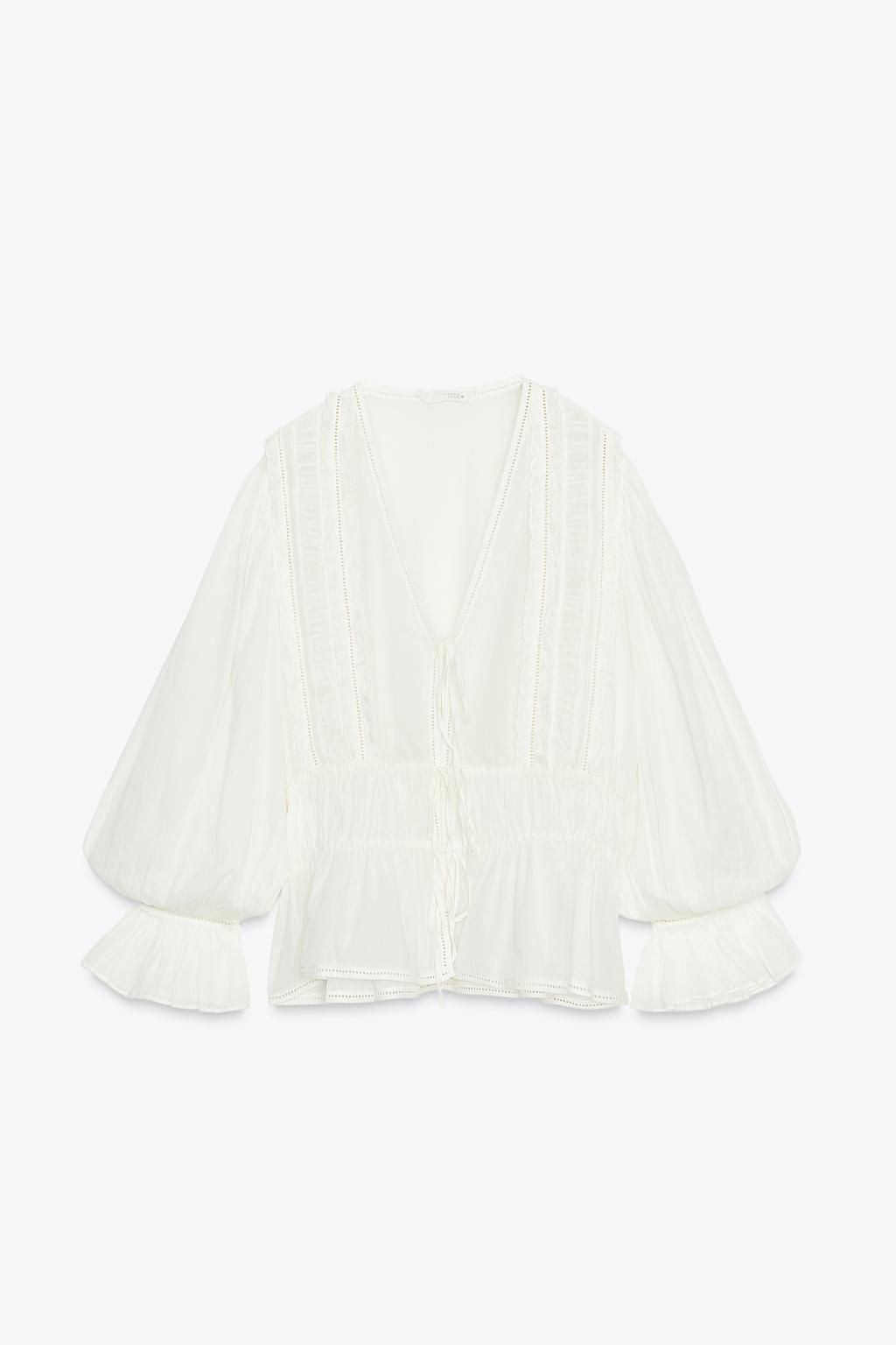 ZW COLLECTION ROMANTIC LADDER STITCH SHIRT - Zara фото 5