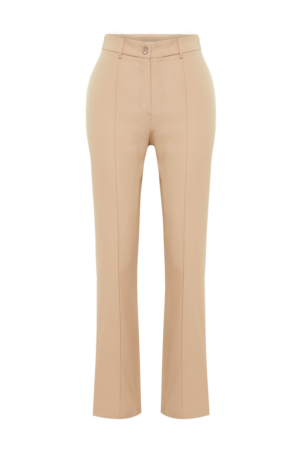 Ac?k Kahverengi Straight/Duz Kesim Yuksek Bel Nervur Dikisli Dokuma Pantolon TWOSS21PL0093