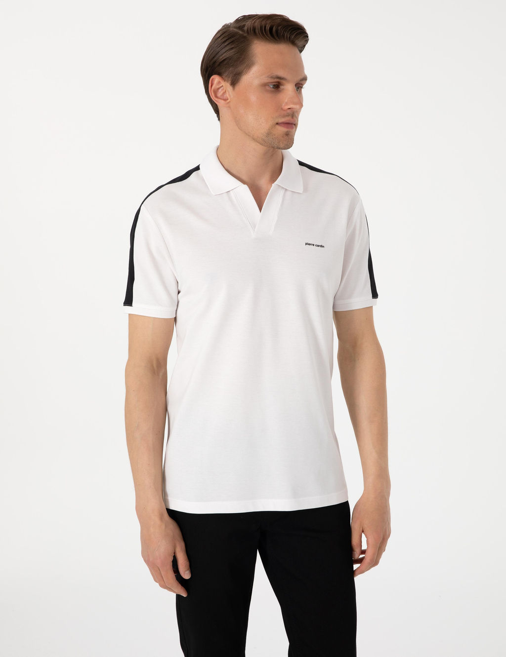 Siyah Kol Detayl_ Slim Fit %100 Pamuk Apa_ Yaka Ti__rt