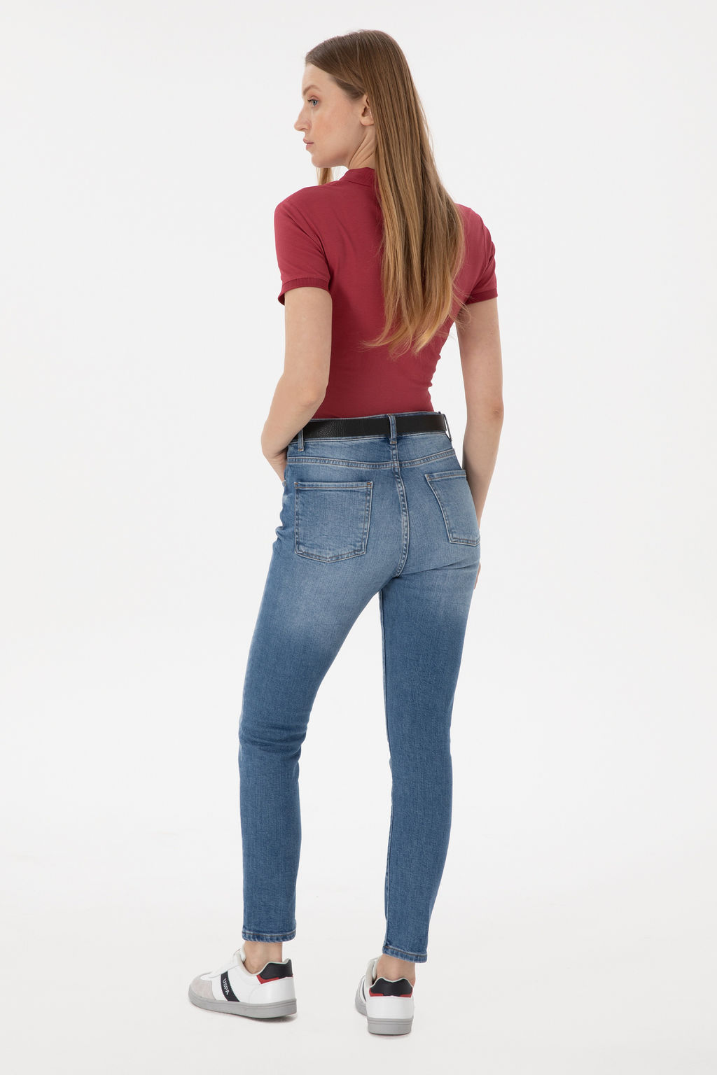 Джинсы Slim High Waist Fit синие из хлопка