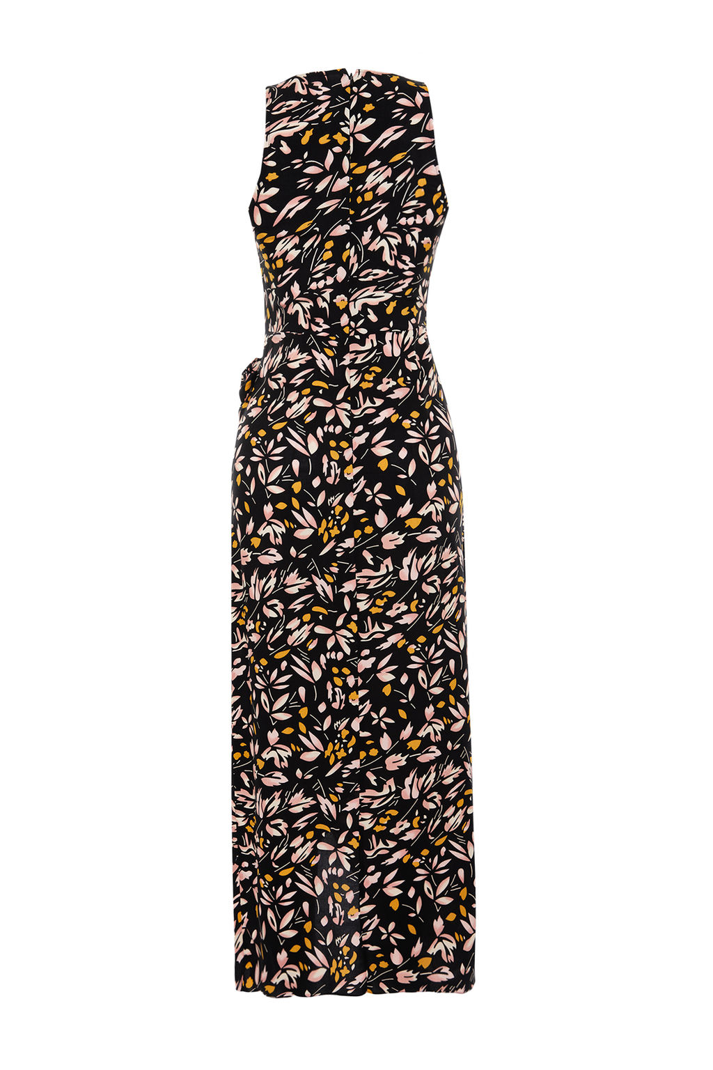 Siyah Cicekli Baglama Detayl? A-line Midi Dokuma Elbise TWOSS24EL00458