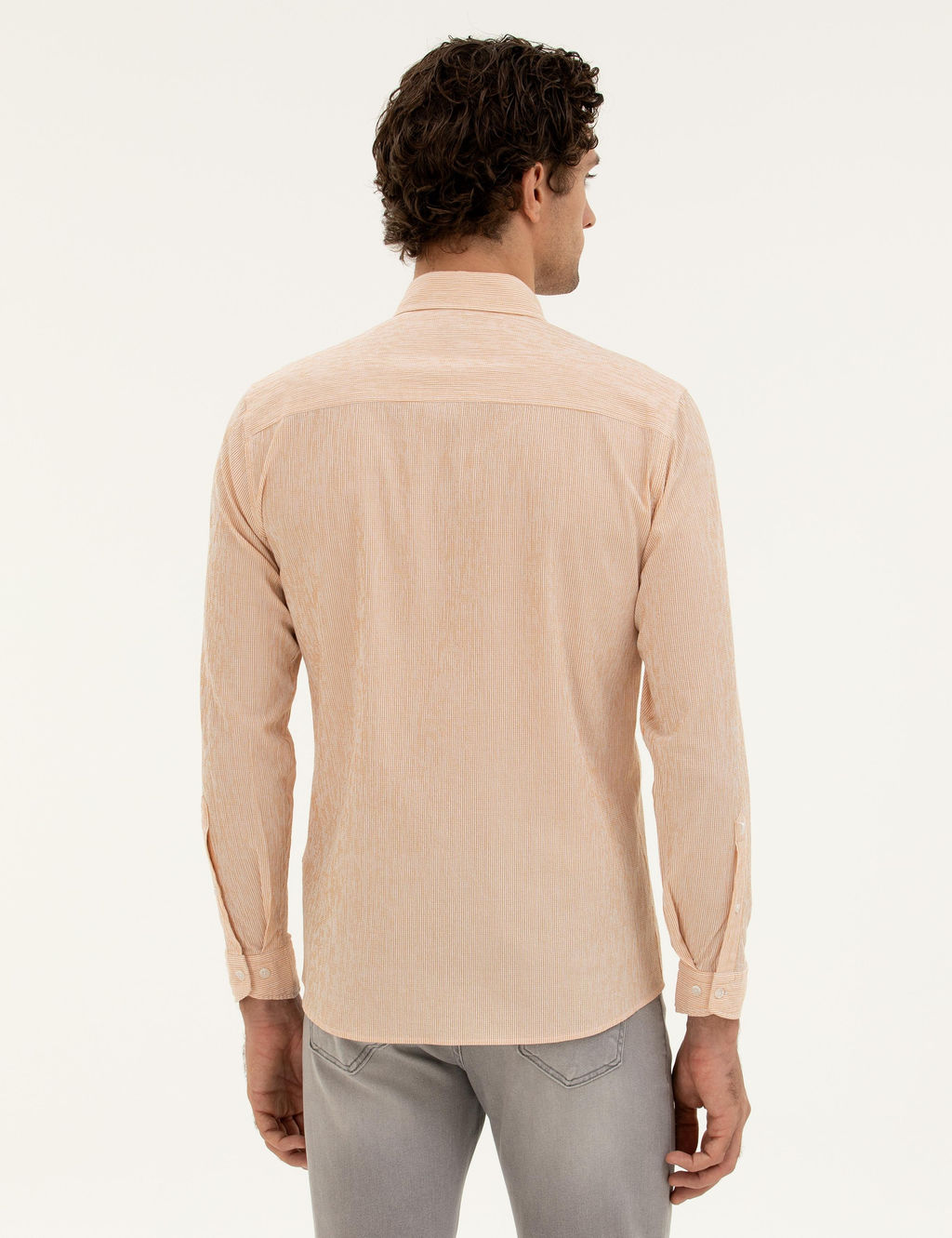 Оранжевая рубашка узкого кроя из смесового хлопка в полоску - Cacharel фото 5