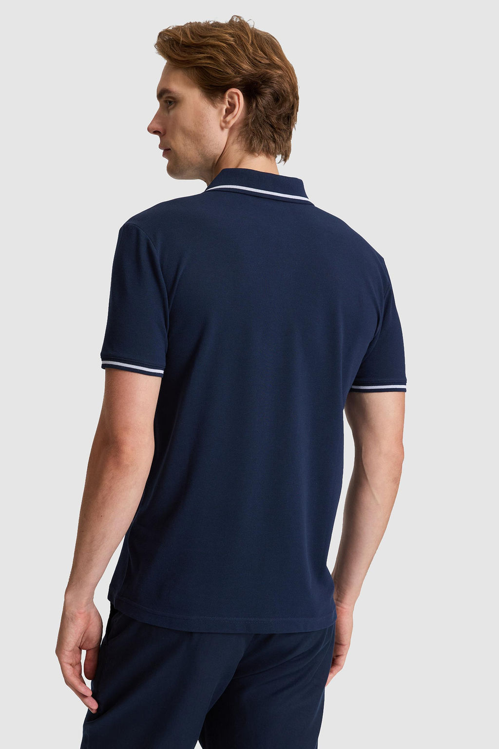 Erkek Lacivert Slim Fit Polo Yaka Basic Ti__rt
