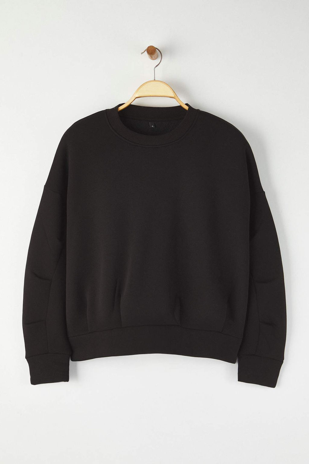 Siyah Oversize/Genis Kal?p Dikis Detayl? Kal?n Ici Polarl? Orme Sweatshirt TWOAW26SW00061