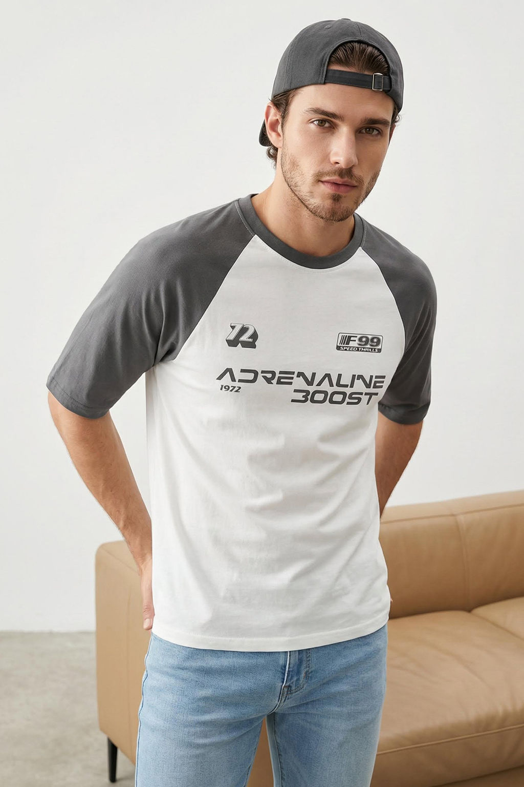 Antrasit Oversize Fit %100 Pamuklu Bask?l? T-Shirt TMNSS24TS00139