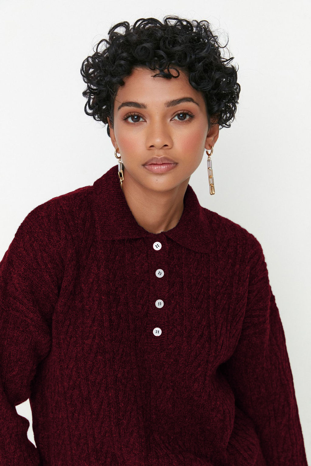 Bordo Genis Kal?p Yumusak Dokulu Triko Kazak TWOAW21KZ2635