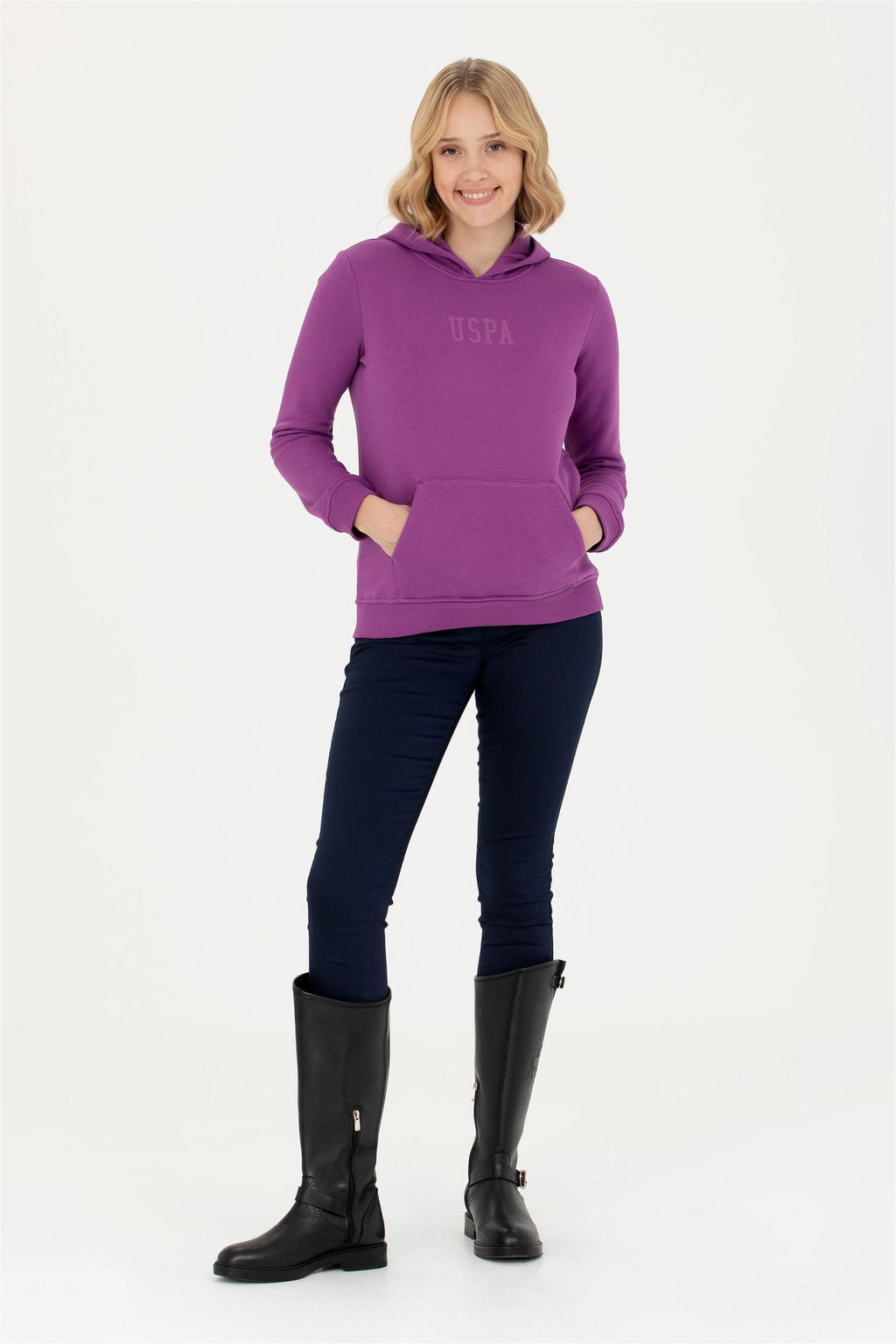 Женская фиолетовая базовая толстовка с капюшоном Неожиданная скидка в корзине - U.s. polo assn фото 4