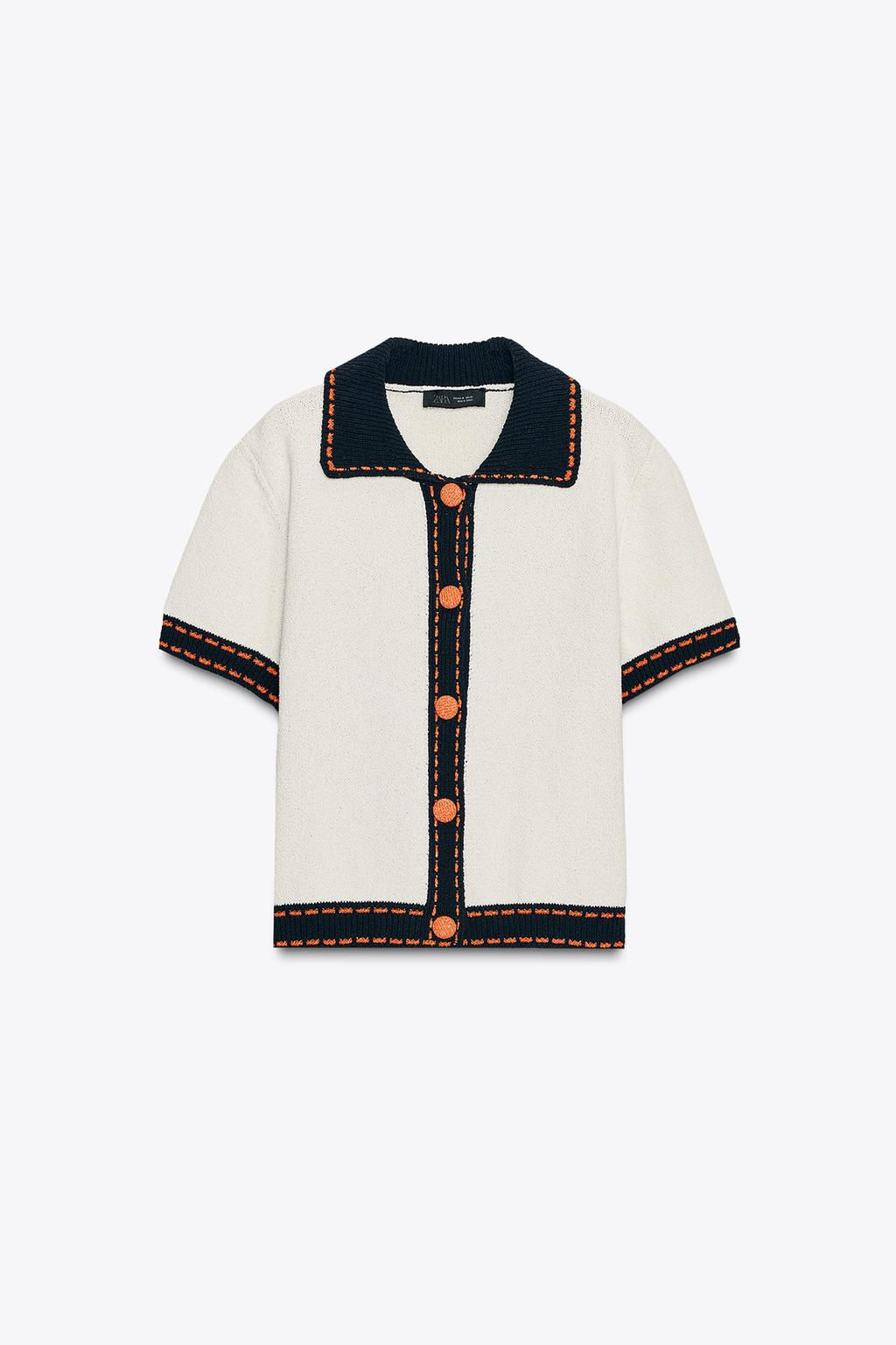 STITCHED KNIT CARDIGAN WITH SHORT SLEEVES - Zara фото 6